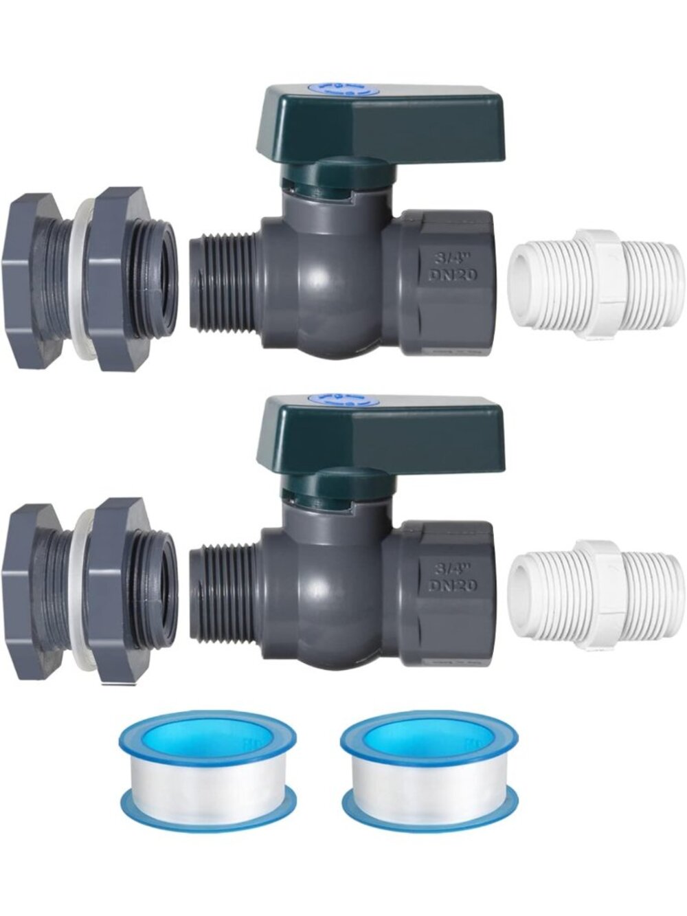 Rain Barrel Spigot Kit - PVC Diverter with Hose Faucet Adapter & Seal Tape (2